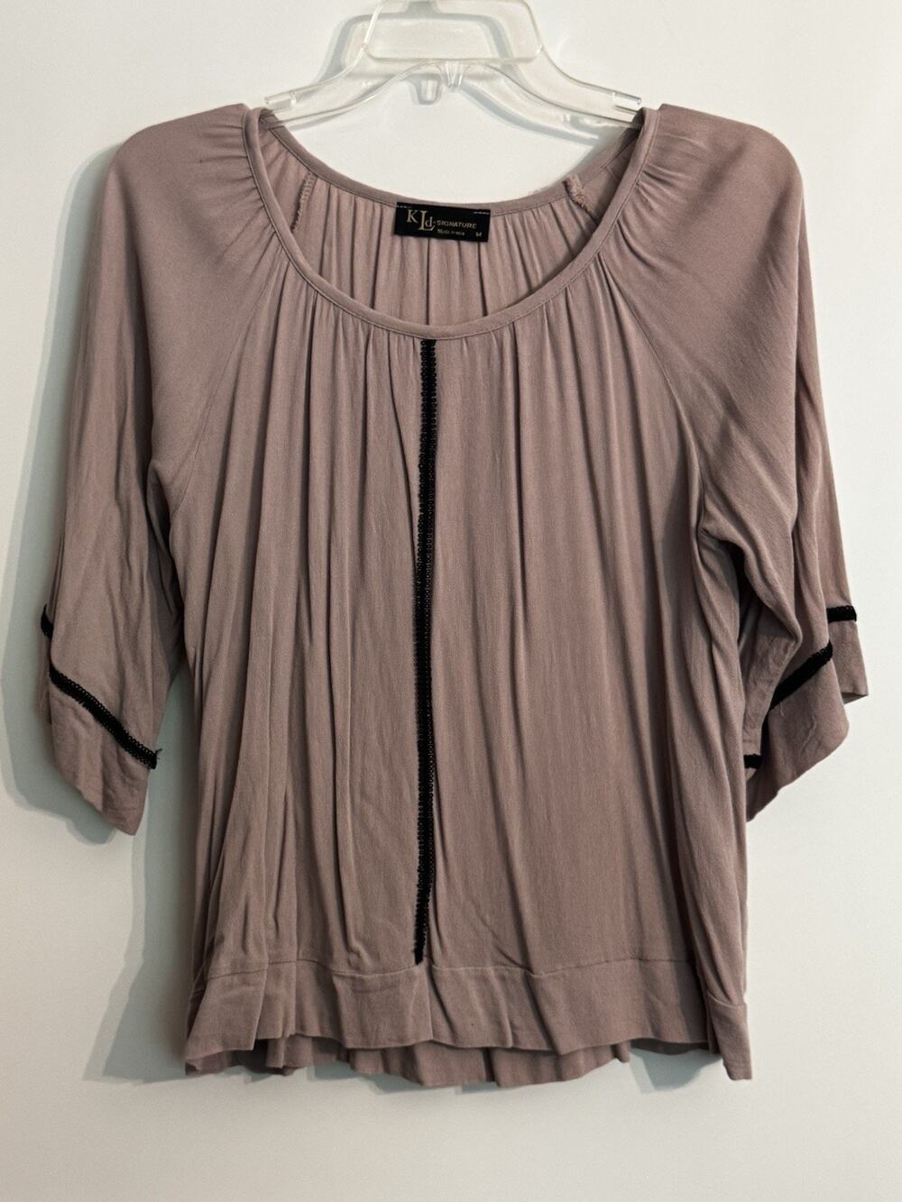 KLD Signature Blouse Sz M Blush Pink Dressy Boutique Capsule Office Made In USA